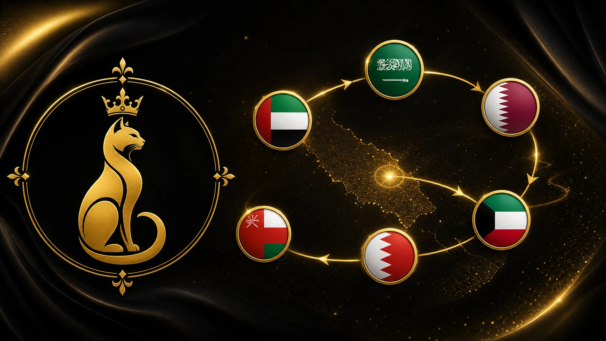 Gulf Cats and Kittens – Shipping & Delivery Across the GCC Gulf Cats and Kittens shipping & delivery banner featuring the crowned-cat gold emblem — free express delivery to Kuwait, Saudi Arabia, UAE, Qatar, Bahrain and Oman