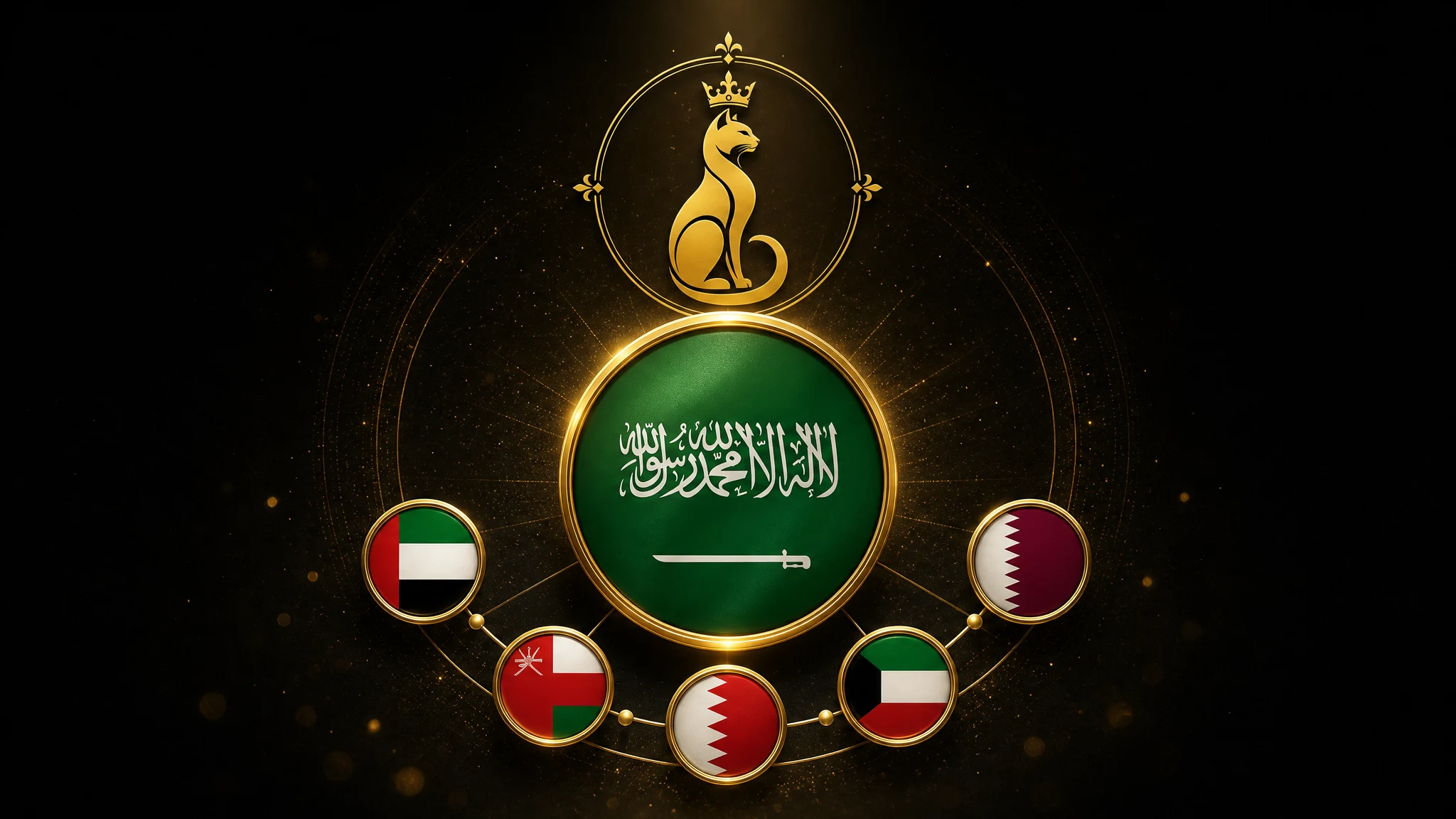 Gulf Cats and Kittens – Purebred Kittens Delivered to Saudi Arabia Gulf Cats and Kittens Saudi Arabia delivery banner featuring the Saudi Arabia flag centrally with the crowned-cat gold emblem — purebred kittens delivered to Riyadh Jeddah Dammam Abha Mecca and Medina