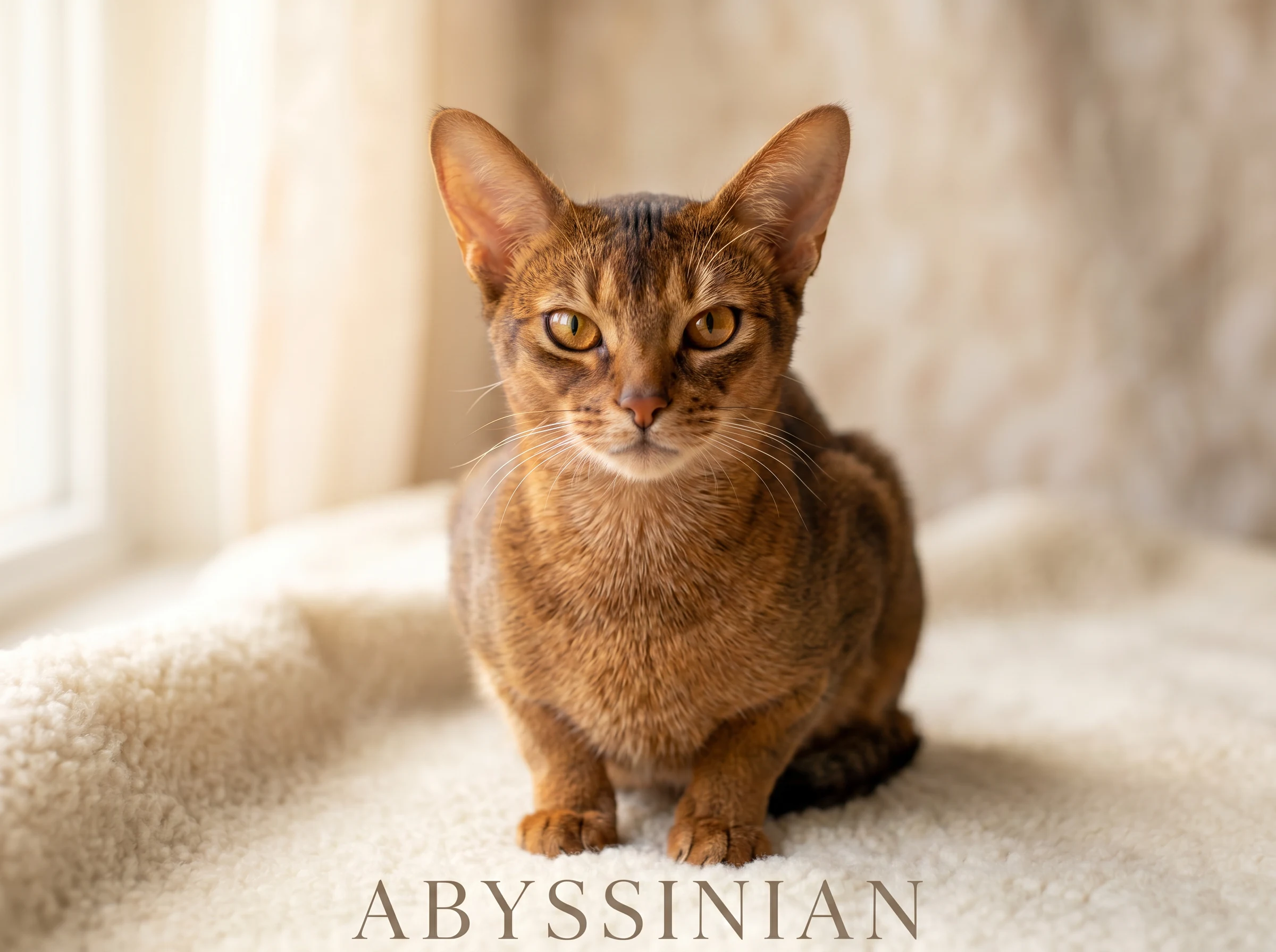 Abyssinian Kittens | Gulf Cats and Kittens Purebred Abyssinian cat with warm ticked coat and copper-gold eyes — WCF and CFA pedigree registered kittens available with free GCC delivery