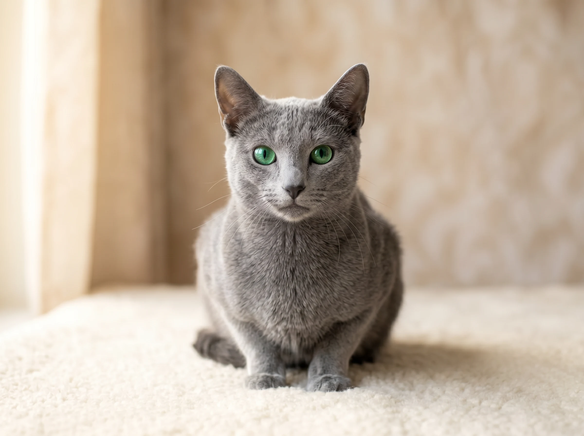 Russian Blue Kittens | Gulf Cats and Kittens Purebred Russian Blue cat with shimmering silver-blue coat and emerald-green eyes — WCF and CFA pedigree registered kittens available with free GCC delivery