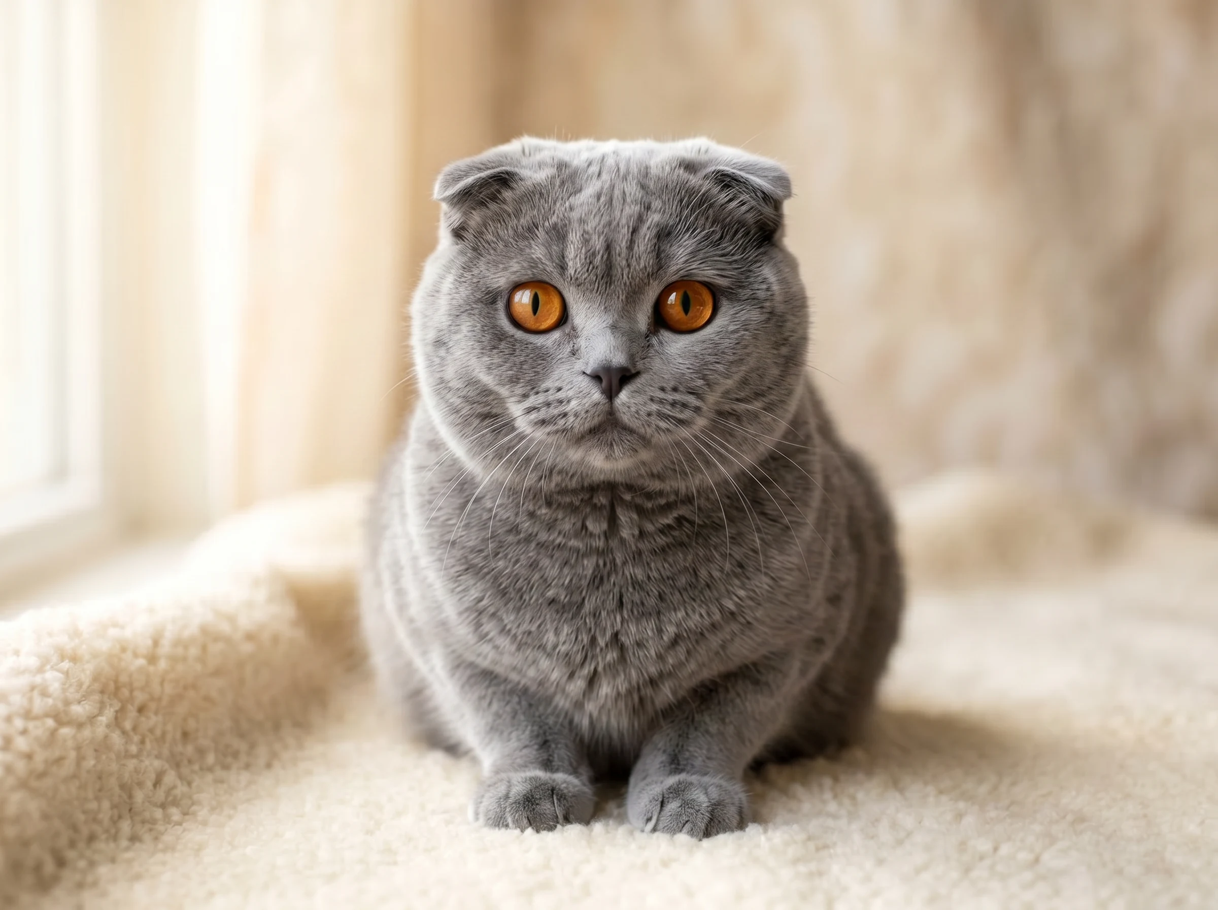 Scottish Fold Kittens | Gulf Cats and Kittens Purebred Scottish Fold cat with signature folded ears and copper eyes — WCF and CFA pedigree registered kittens available with free GCC delivery