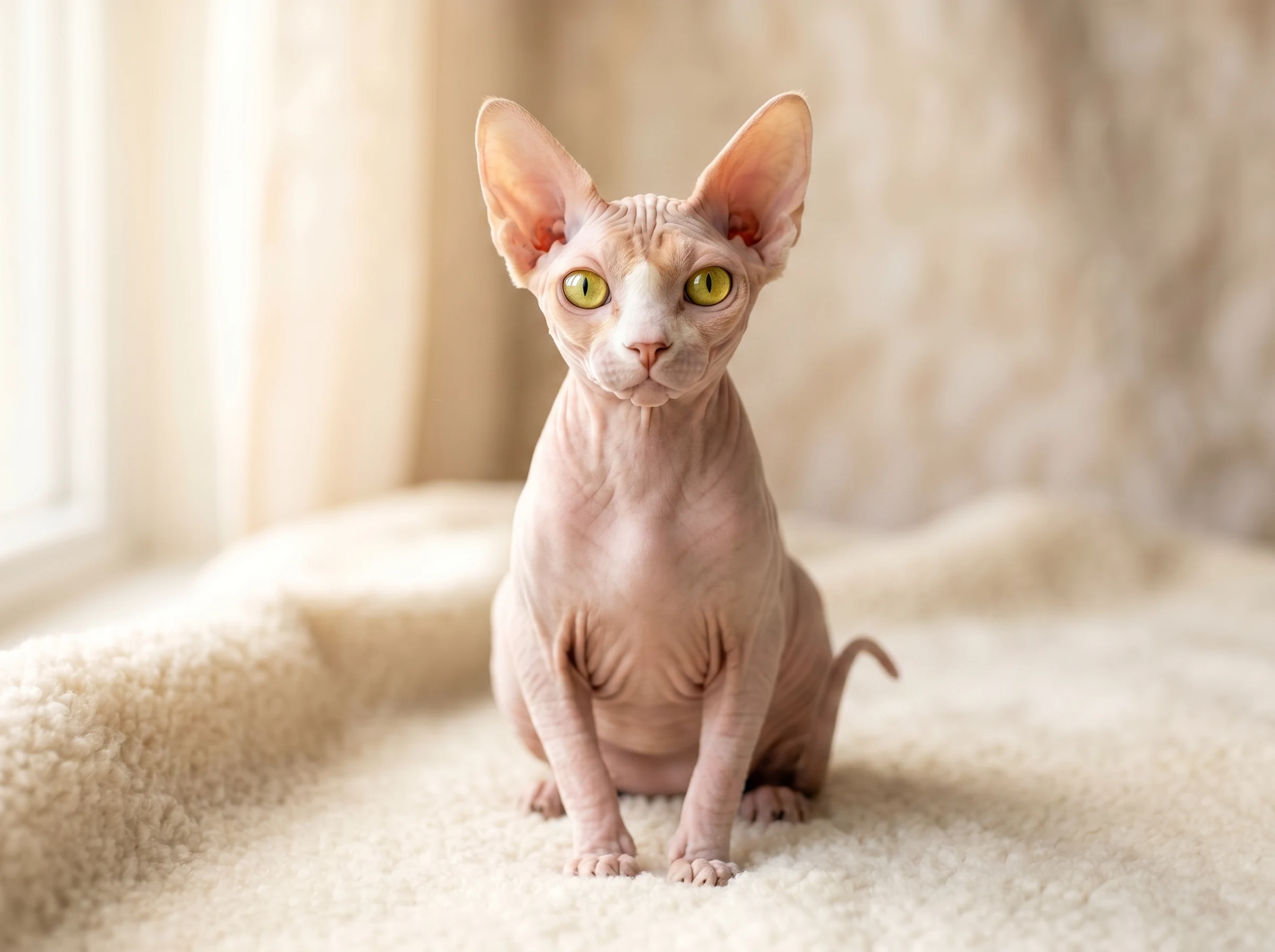 Sphynx Kittens | Gulf Cats and Kittens Purebred Sphynx cat with hairless pink-cream skin and huge lemon eyes — WCF and CFA pedigree registered kittens available with free GCC delivery