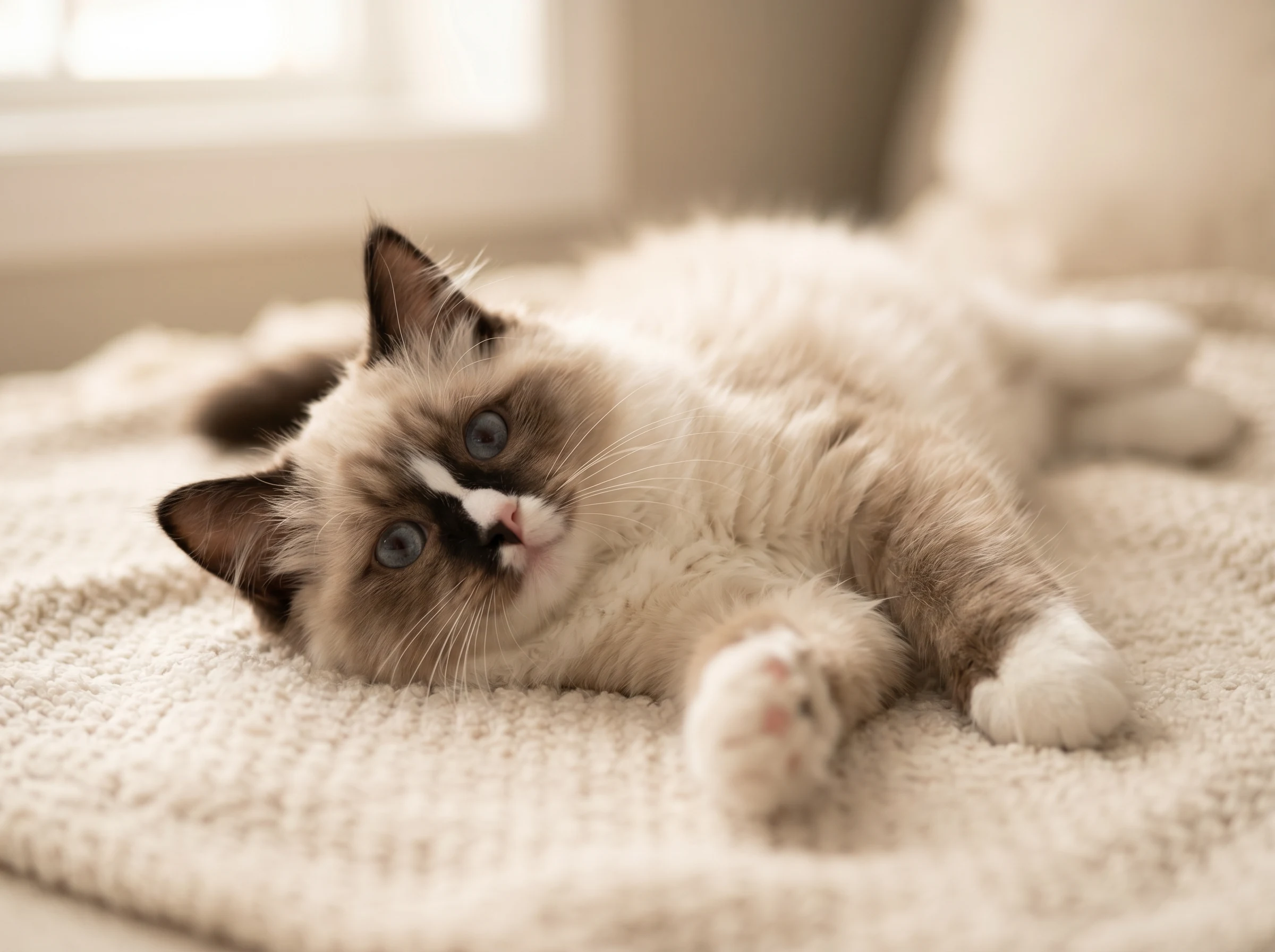 Playful moment of Kaia, WCF & CFA registered Seal Mitted Ragamuffin kitten available in Kuwait