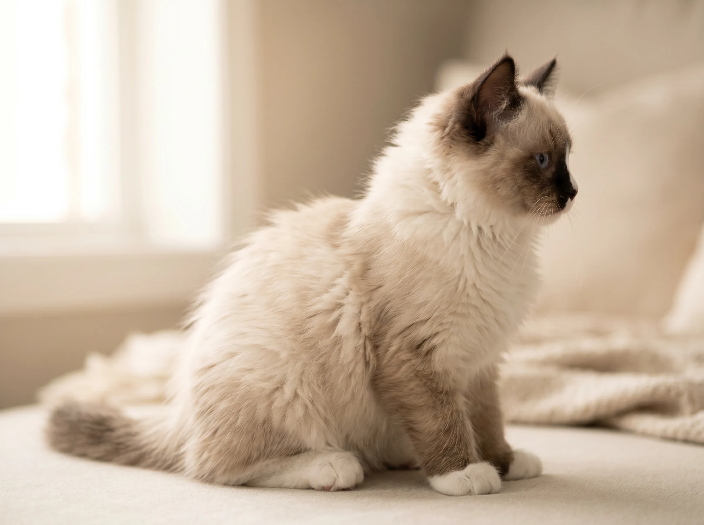 Side profile of Kaia, 16-week-old Seal Mitted Ragamuffin female kitten in Kuwait
