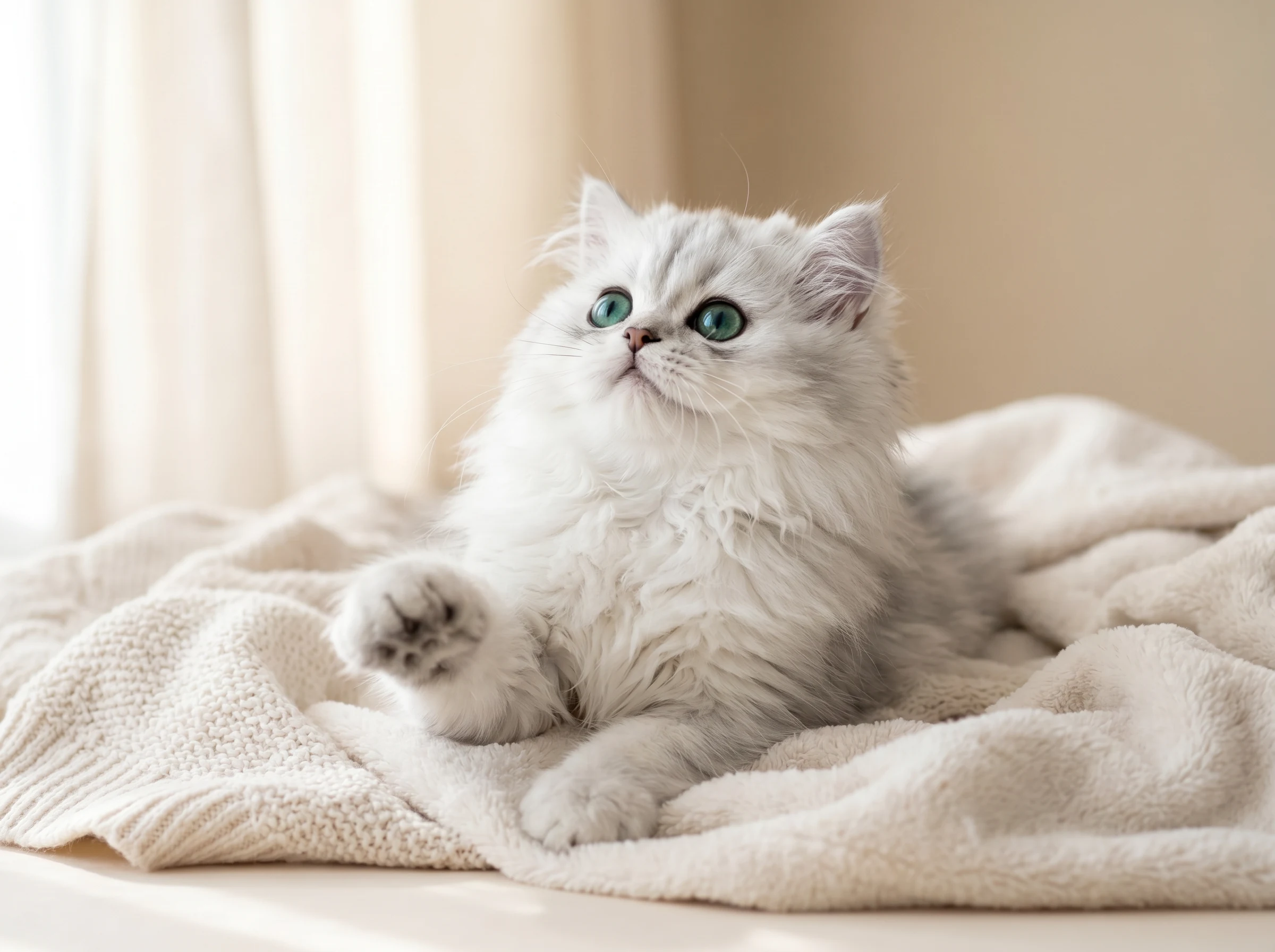 Playful moment of Layla, WCF & CFA registered Chinchilla Silver Persian kitten available in Kuwait