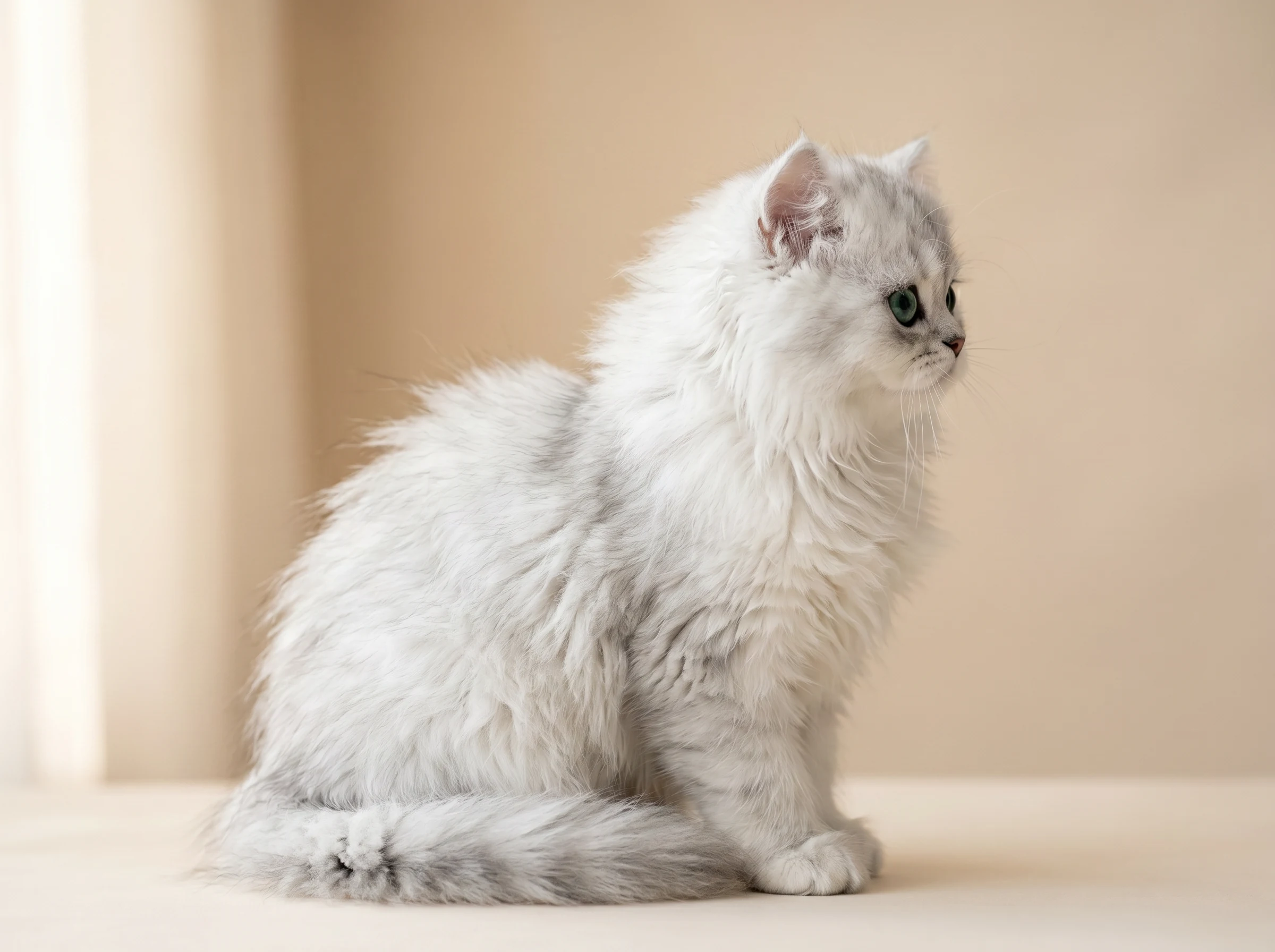 Side profile of Layla, 13-week-old Chinchilla Silver Persian female kitten in Kuwait