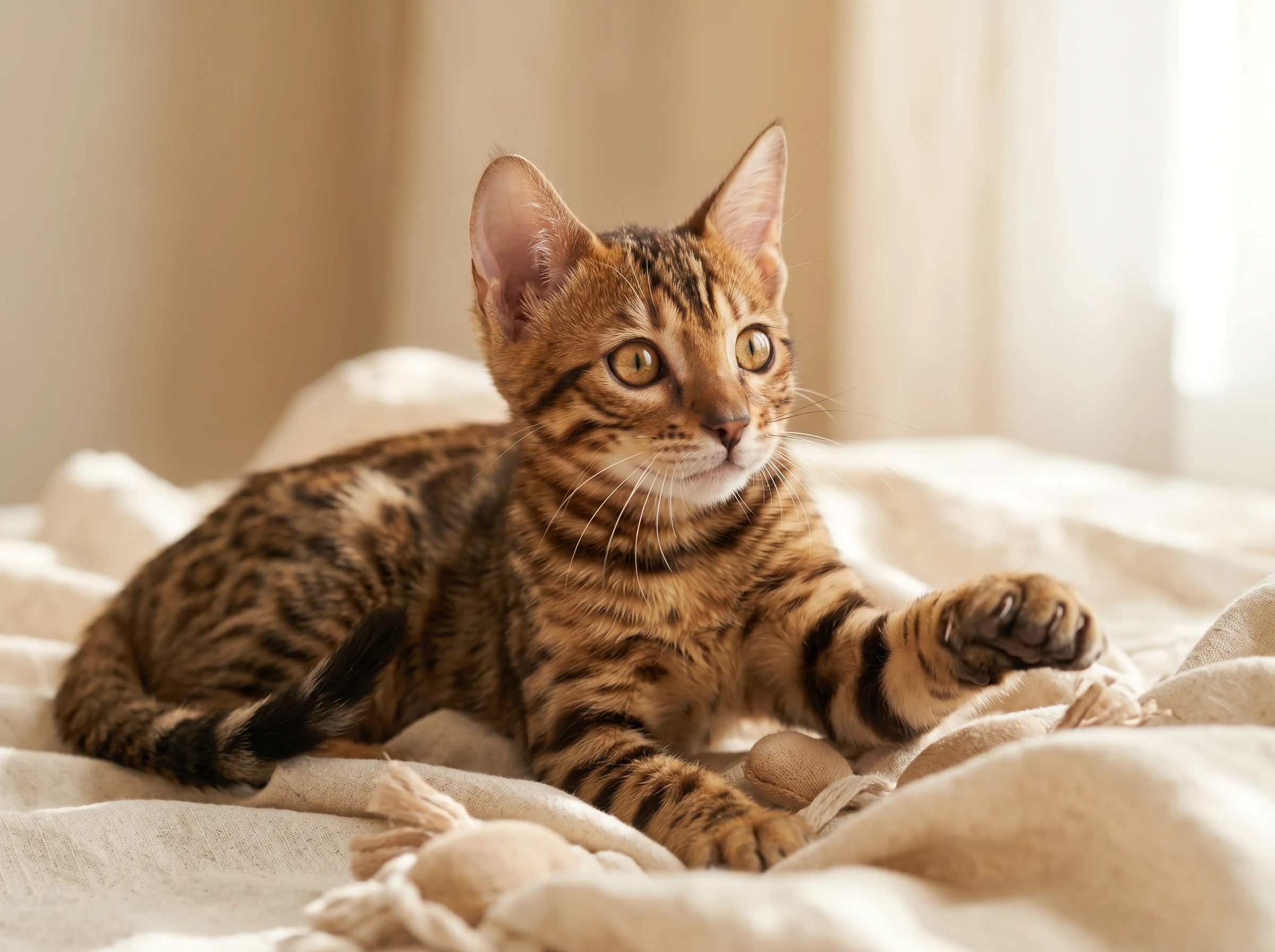 Zayd – Playful Candid | Bengal Kitten Kuwait Playful moment of Zayd, WCF & CFA registered Brown Rosetted Bengal kitten available in Kuwait